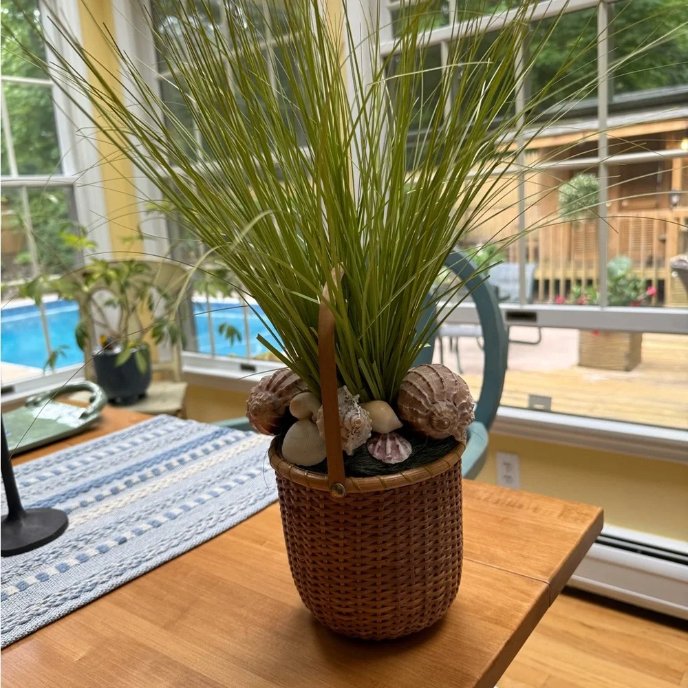 Decorative Basket with Green Grass and Shells